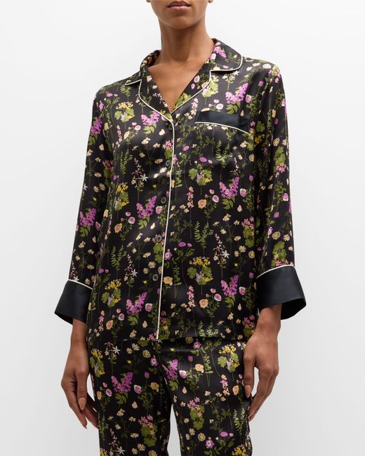 Neiman Marcus Printed Cropped Silk Charmeuse Pajama Set