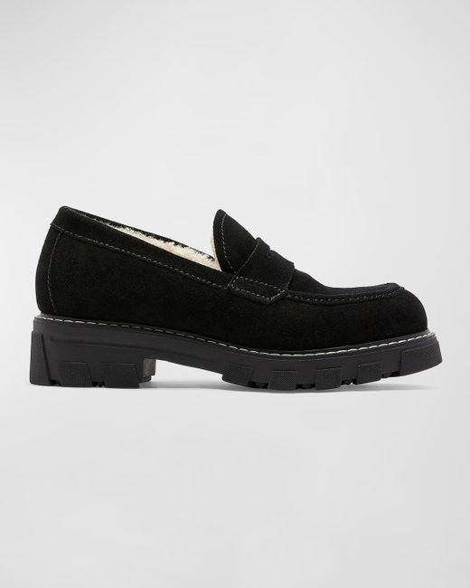 La Canadienne Darcy Suede Shearling-Lined Penny Loafers