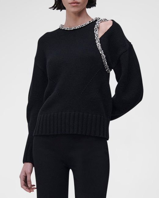 Simkhai Monroe Wool Cashmere Knit Sweater with Crystals
