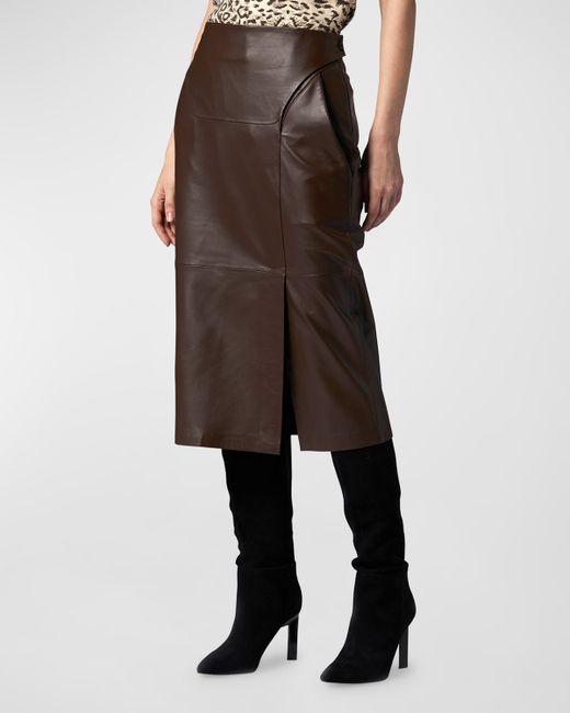 Equipment Ashlyn Straight Side-Slit Leather Midi Skirt
