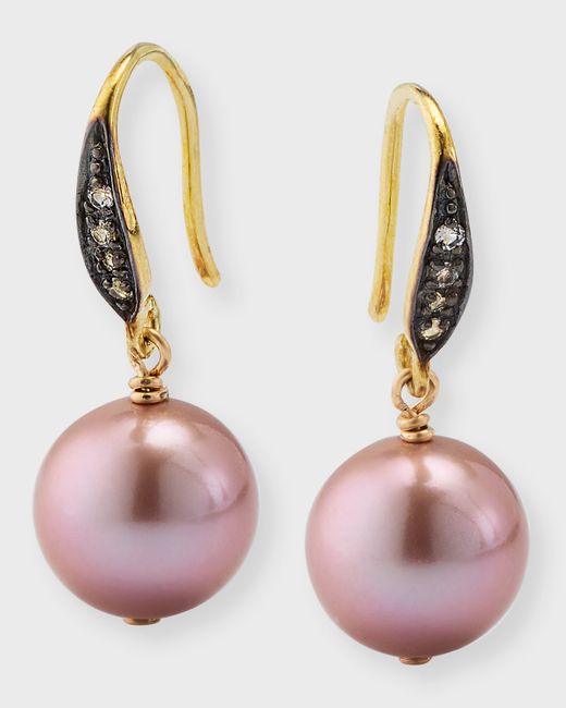 Margo Morrison Edison Freshwater Pearl Drop Earrings with White Sapphires Gold