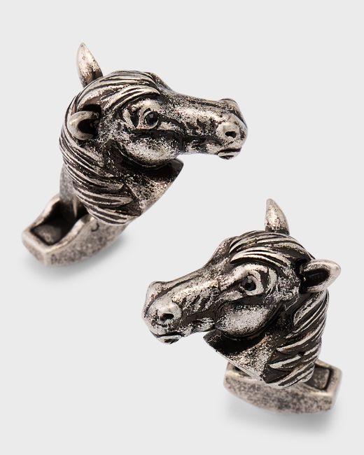 Tateossian Oxidized Silver Horse Mechanical Cufflinks with Swarovski Crystals