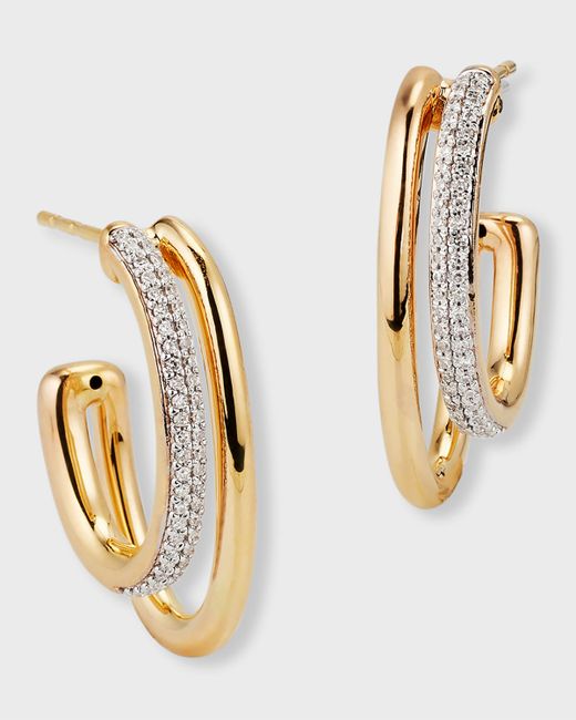 Siena Jewelry 14K Two-Tone Gold Double Diamond Oval Hoop Earrings