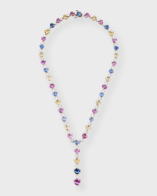 Bayco Platinum and 18K Yellow Gold Heart-Shaped Sapphire Diamond Necklace