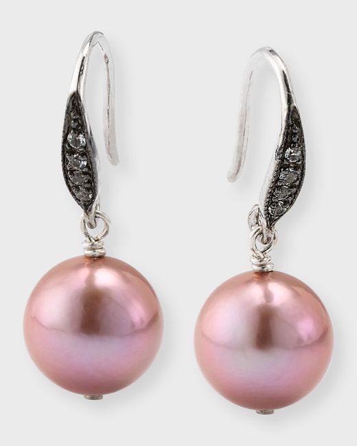 Margo Morrison Edison Freshwater Pearl Drop Earrings with White Sapphires Silver