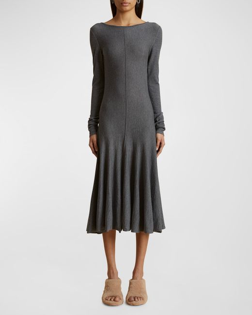Khaite Dany V-Back Wool Midi Dress