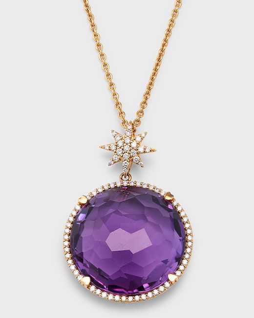 Lisa Nik 18K Rose Gold Round Amethyst and Diamond Necklace with Star Bail