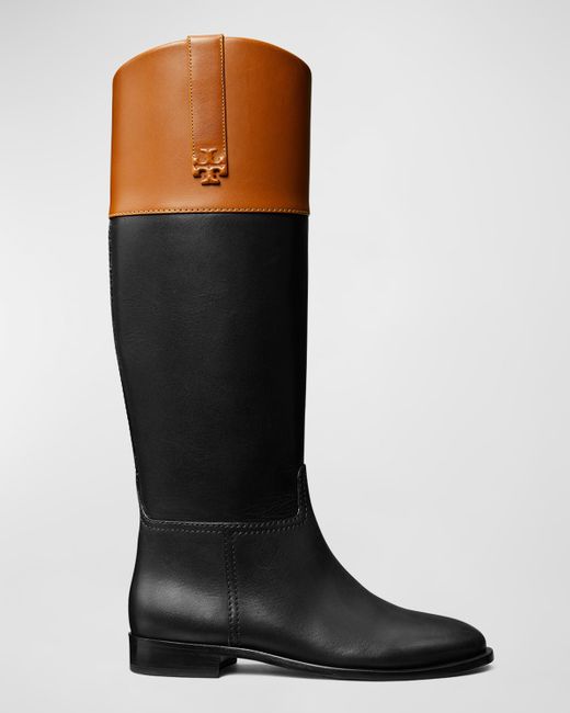 Tory Burch Bicolor Leather Double T Riding Boots