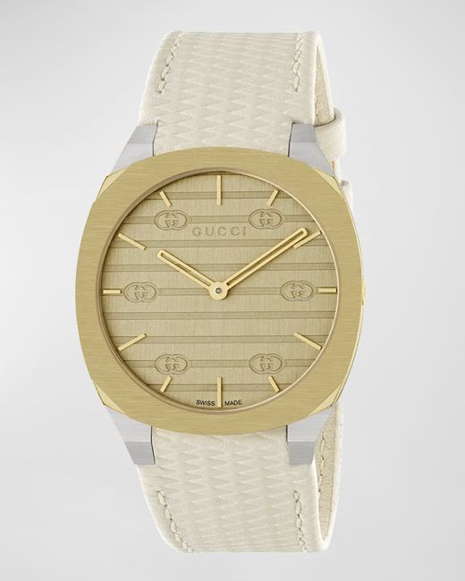 Gucci 34mm 25H Quartz Watch with Leather Strap