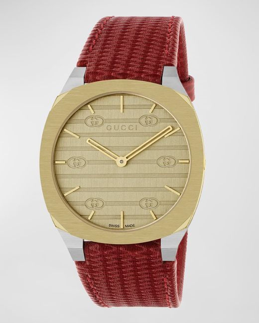 Gucci 34mm 25H Quartz Watch with Leather Strap