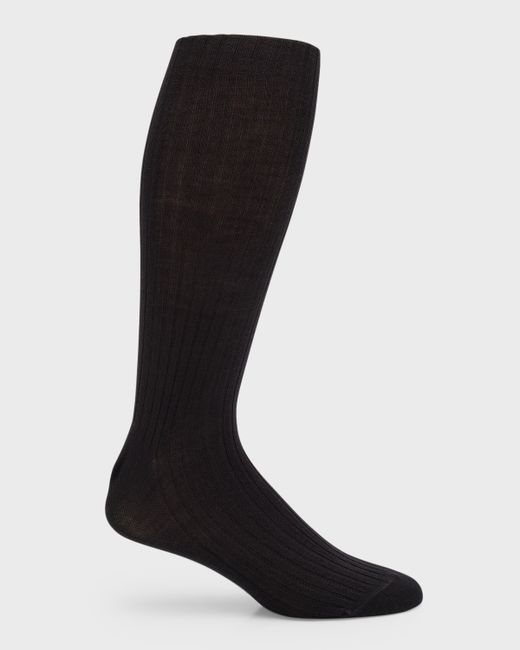 Neiman Marcus Ribbed Wool Over-Calf Socks