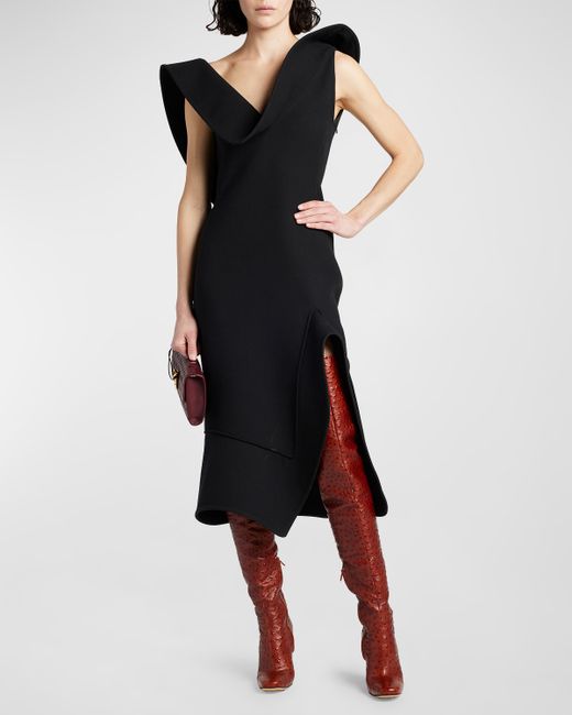 Bottega Veneta Structured Side-Slit Double Melange Midi Dress