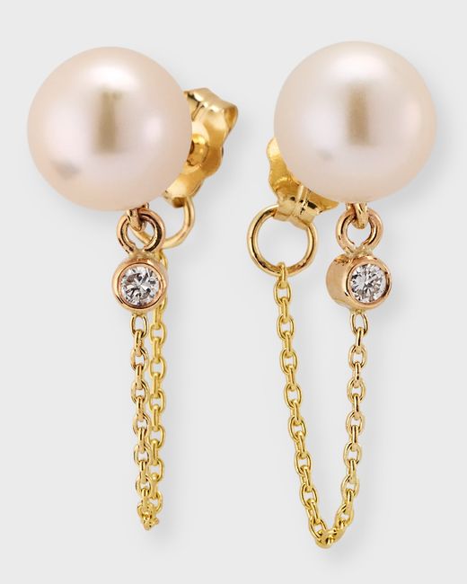 Poppy Finch Pearl and Diamond Chain Drop Earrings