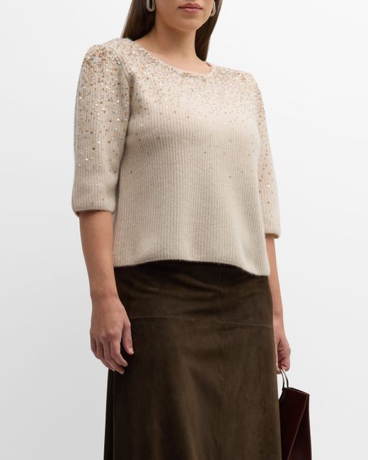 Neiman Marcus Cashmere Collection Cashmere Pullover with Ombre Sequin Details