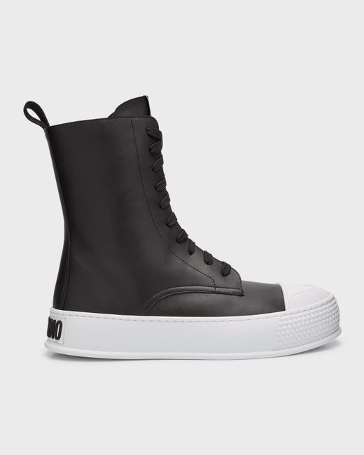 Moschino Platform Leather High-Top Sneakers