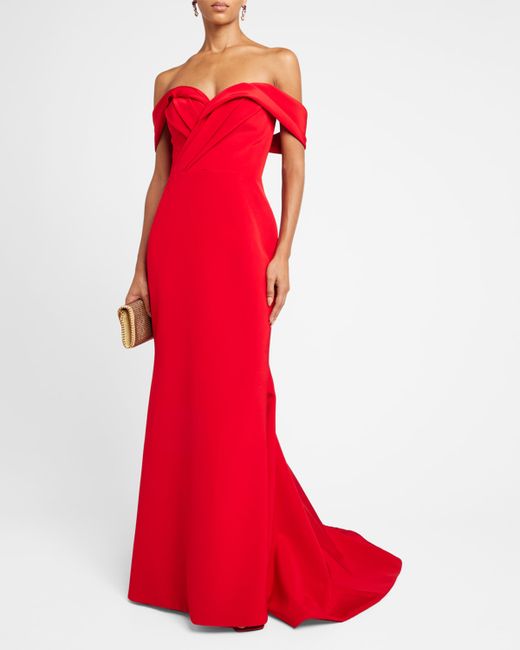 Romona Keveza Draped Sweetheart Off-The-Shoulder Trumpet Gown