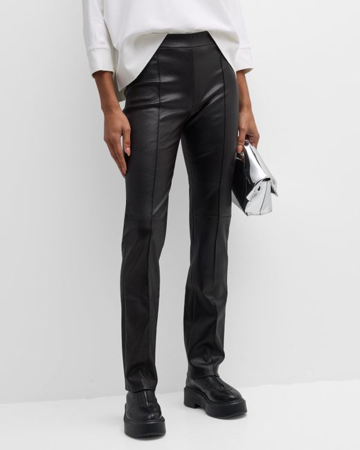 Rosetta Getty Leather Pintuck Straight-Leg Pull-On Stovepipe Pants