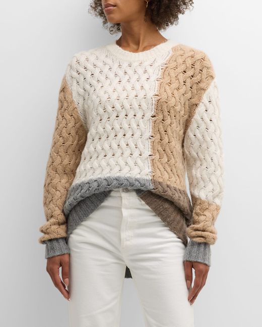 Naadam Wool-Cashmere Colorblock Lattice Stitch Sweater