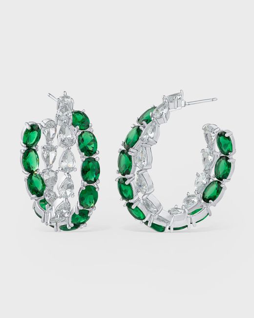 Kenneth Jay Lane Two-Row Pear and Oval Cubic Zirconia Hoops Earrings