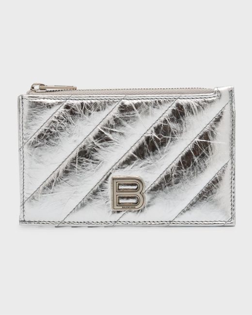 Balenciaga Crush Long Coin And Card Holder Metallized Quilted