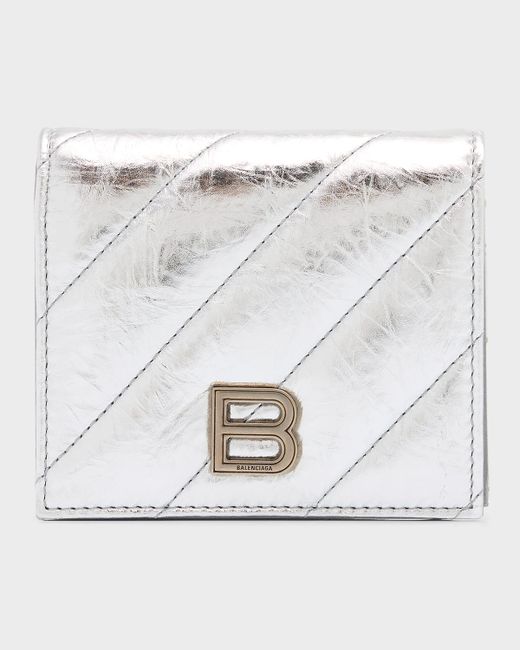 Balenciaga Crush Flap Coin And Card Holder Metallized Quilted