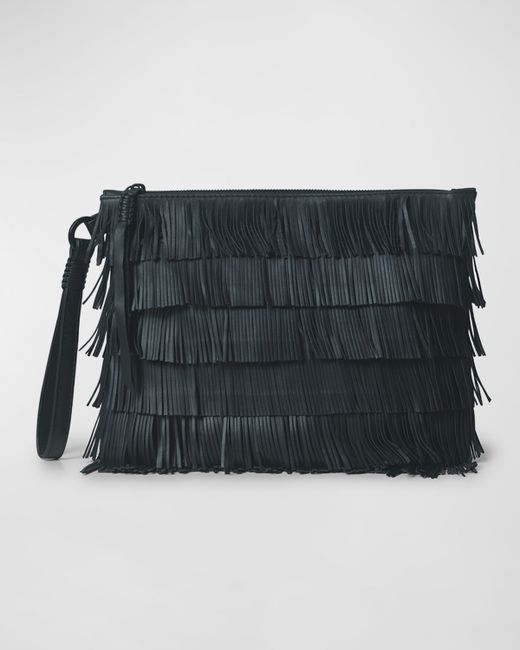 Callista Fringe Pouchette Leather Clutch Bag