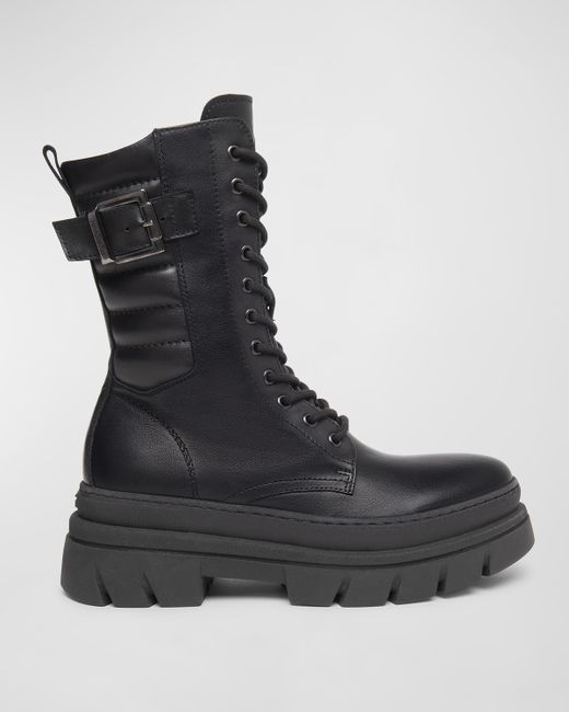 NeroGiardini Leather Buckle Mid Combat Boots