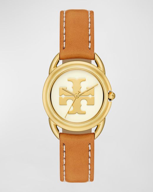 Tory Burch The Miller Three Hand Gold Tone Stainless Steel Watch Luggage