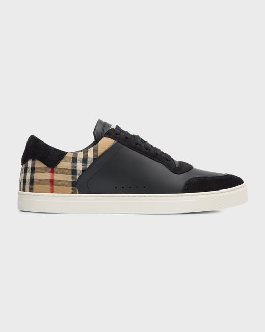 Burberry Stevie Leather and Check Low-Top Sneakers