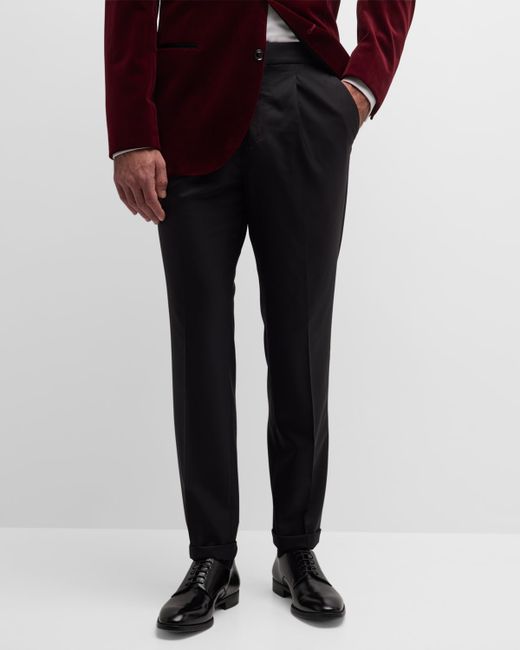 Brunello Cucinelli Solid Tuxedo Fabric Dress Trousers