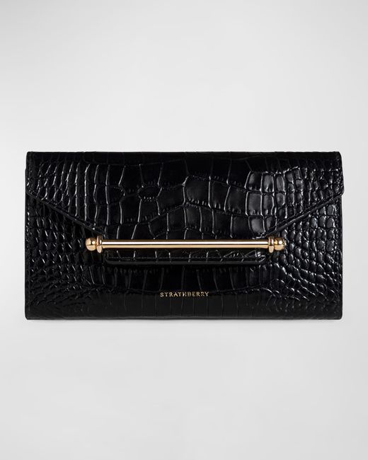 Strathberry Multrees Croc-Embossed Wallet on Chain