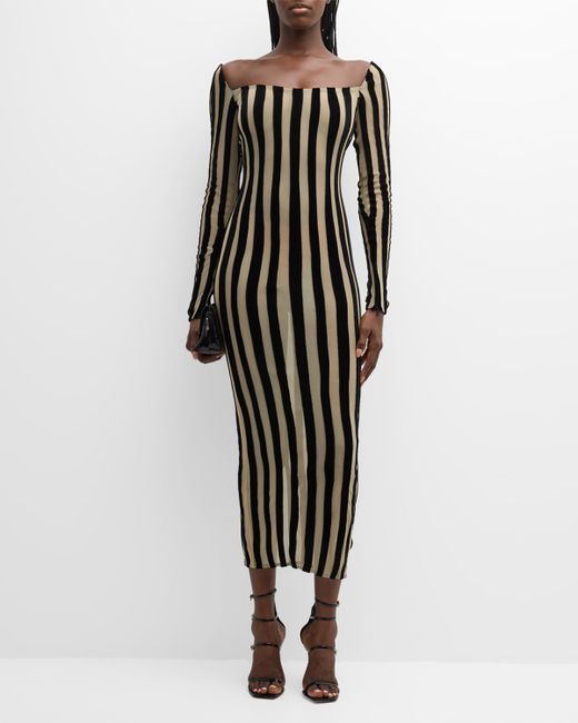 Laquan Smith Sheer Striped Midi Dress