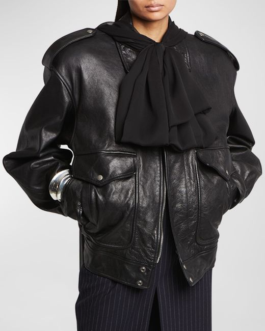 Saint Laurent Oversized Leather Flight Jacket