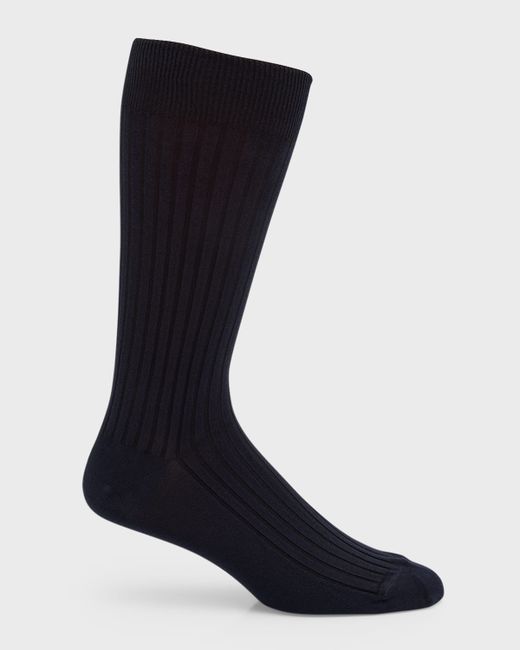Neiman Marcus Ribbed Cotton Crew Socks