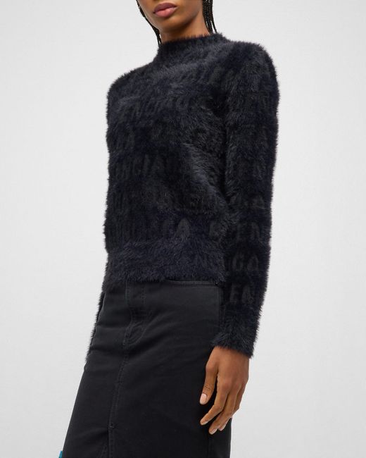 Balenciaga Bal Horizontal Allover Furry Fitted Sweater
