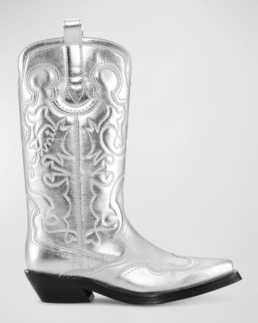 Ganni Recycled Metallic Embroidered Western Boots