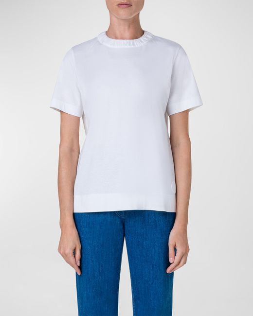 Akris Punto Ruched-Neck Short-Sleeve Cotton Jersey T-Shirt