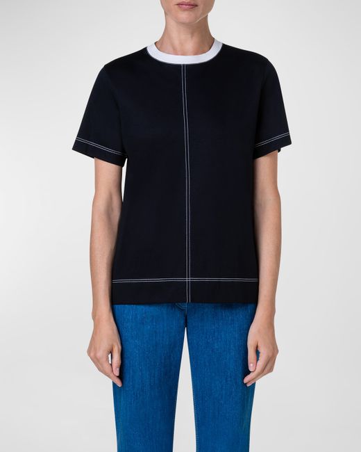 Akris Punto Contrast Neck-Trim Short-Sleeve Topstich Jersey T-Shirt