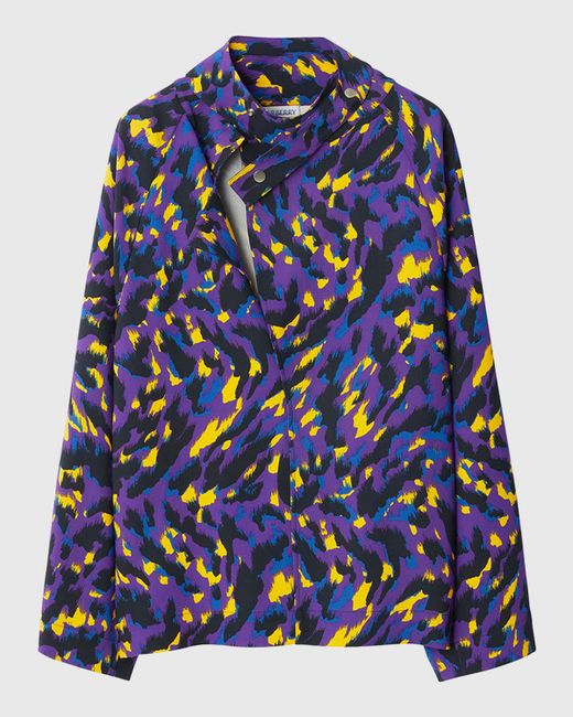 Burberry Abstract-Print Long-Sleeve Silk Top