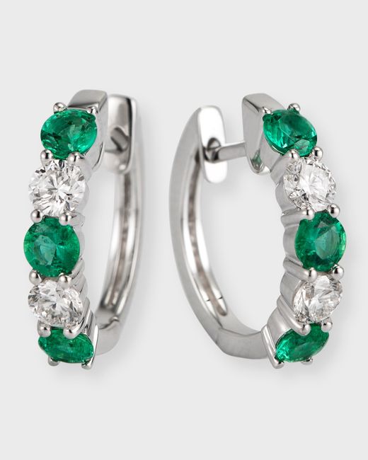 David Kord 18K Gold Earrings with 3.3mm Alternating Diamonds and Emeralds