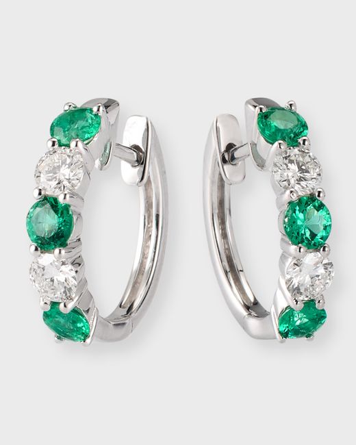 David Kord 18K Gold Earrings with 3.3mm Alternating Emeralds and Diamonds
