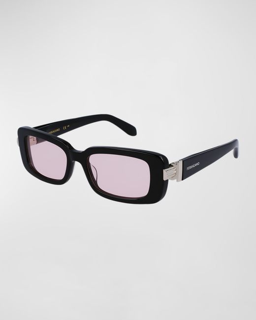Ferragamo Gancini Evolution Acetate Metal Rectangle Sunglasses