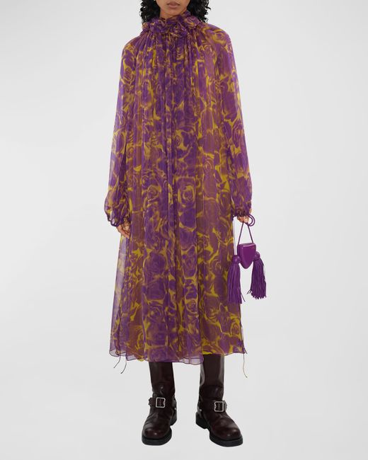 Burberry Chiffon Midi Dress with Applique Detail