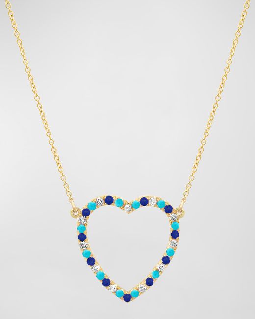 Jennifer Meyer Large Open Heart Pendant Necklace with Mixed Stones