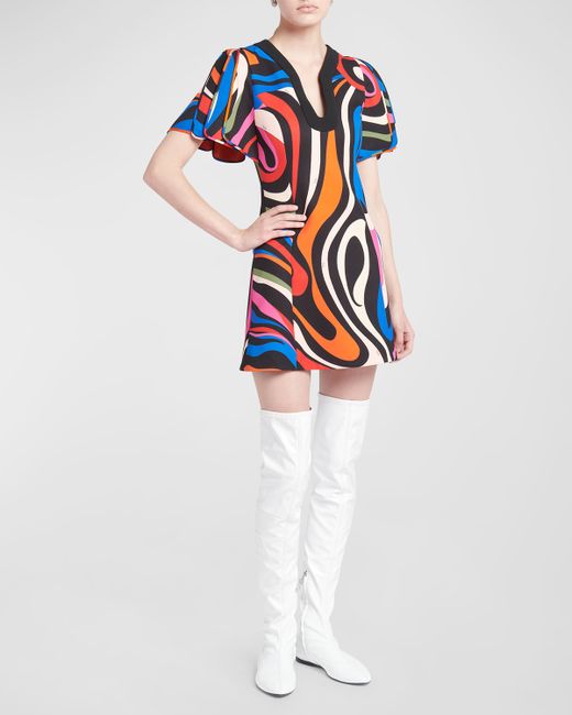 Emilio Pucci Abstract-Print Puff-Sleeve Mini Dress