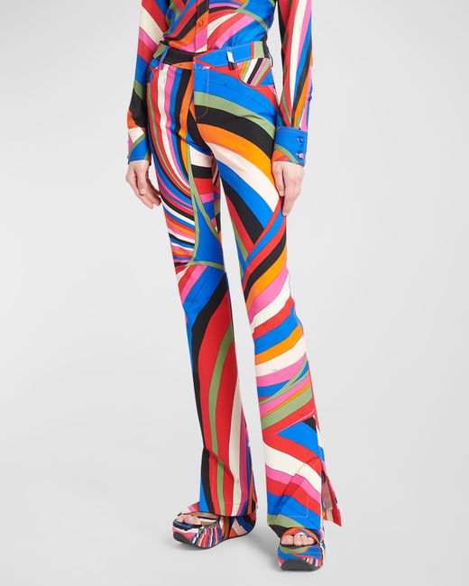 Emilio Pucci Mid-Rise Abstract-Print Straight-Leg Slit-Hem Trousers