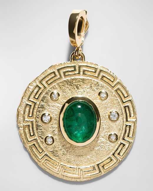 Azlee Greek Pattern Emerald Diamond Large Coin Pendant