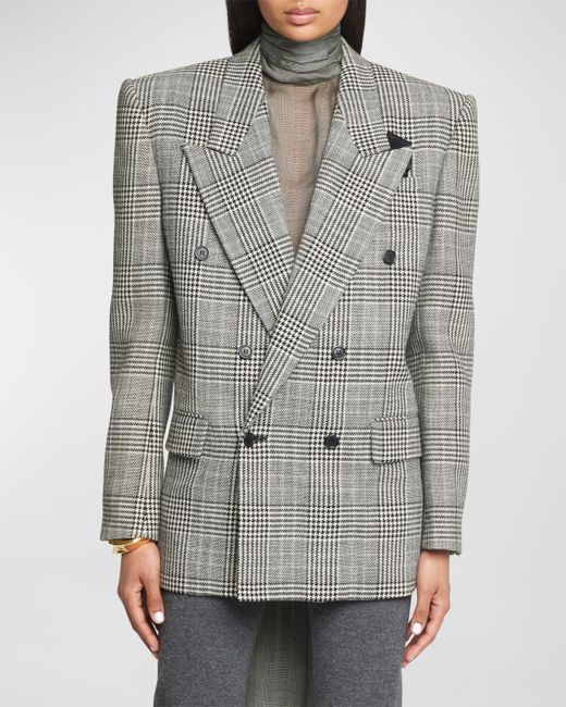 Saint Laurent Prince Of Wales Oversized Blazer Jacket