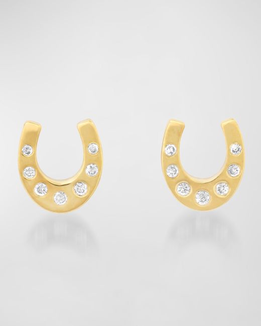 Jennifer Meyer 18K Gold Mini Horseshoe Stud Earrings with Diamond Accents