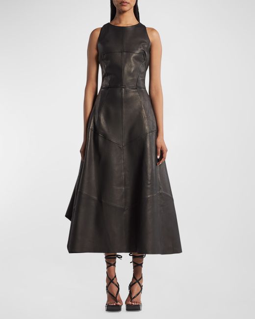 Maticevski Linden Sleeveless Paneled Leather Midi Dress